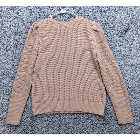 a.n.a. Puff Sleeve Pearl Detail Sweater Size M Preppy Knit Cottage Pastel Pink - Picture 2 of 10